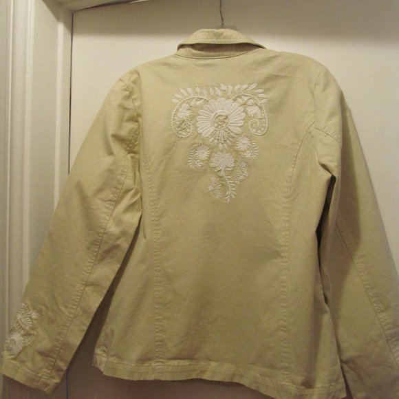 Denim & Co Embroidered Jacket w White Flowers - Picture 3 of 12